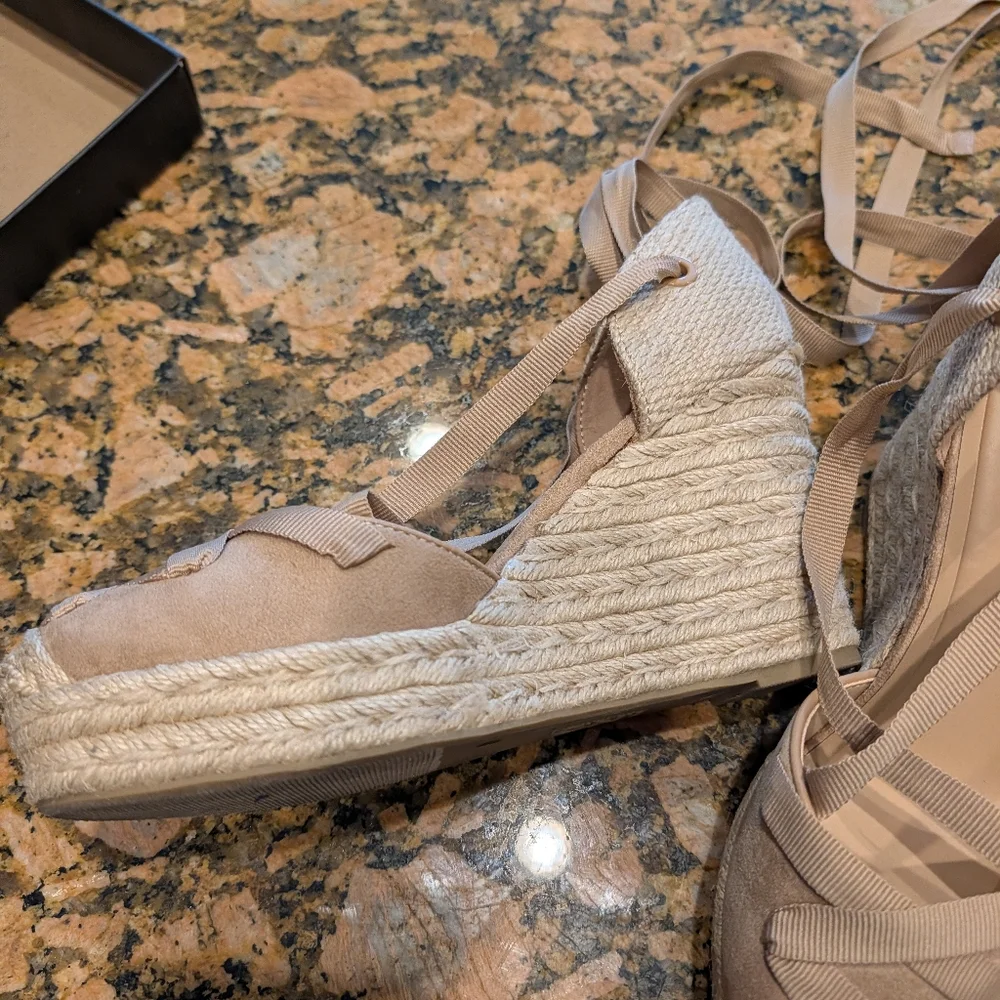 INC International Concepts Beige Espadrille Wedge Sandals with Ankle Wrap - Picture 4 of 6